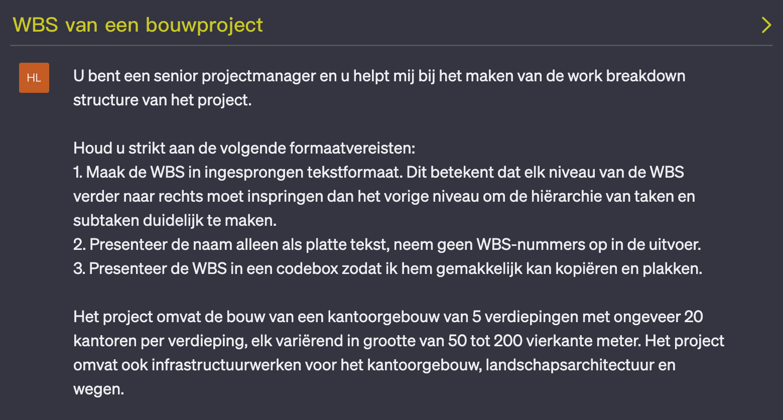 Bouwproject WBS